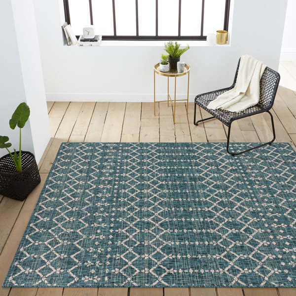 Langley Street Crompton Geometric Teal Indoor / Outdoor Area Rug